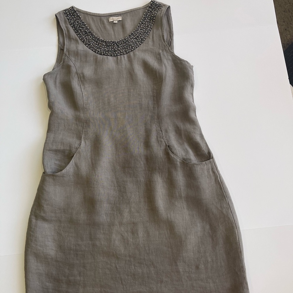 100% Linen dress made in Italy size M, ribbed cotton material on sides